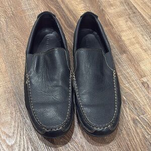 Black Leather Moccasin Slip-On Loafers